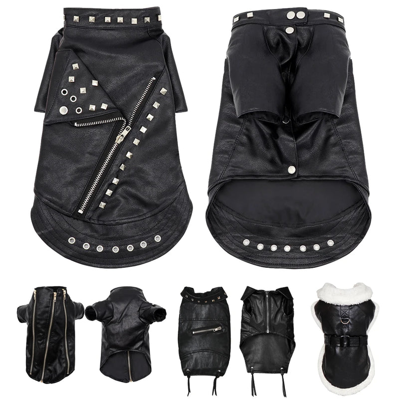 Urban-Rider™ Vegan Leather Jacket: Windproof Winter Coat for Small & Medium Dogs