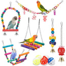WoodPlay™ 11-Piece Parrot Toy Set – Chewable Wood Swing, Bite Bridge & Bead Cage Toys for Birds