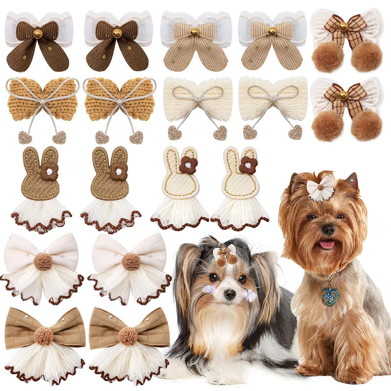 BowGlam™ 50-Pack Lace Ball Bowknot Dog Hair Clips – Cute Grooming Accessories for Small Dogs