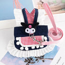 LacePrincess™ Lace Harness Dress for Small Dogs & Cats – Princess Vest with Bow, Pearl & Denim Skirt (XS–XL)