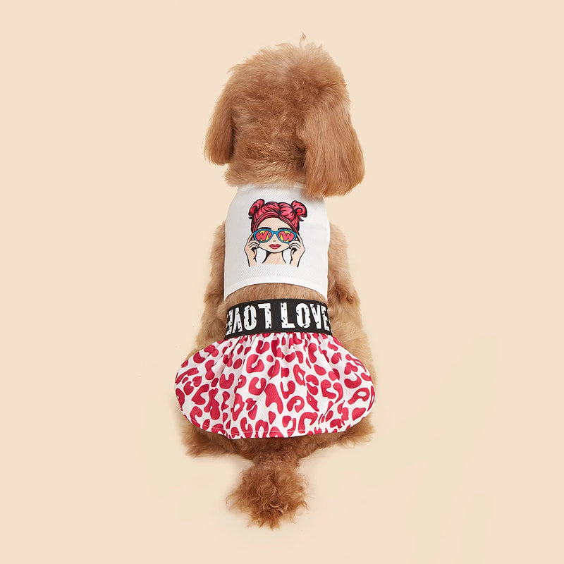 LeopardChic™ Two-Piece Leopard Dog Dress – Cute Fashion Costume for Small Female Dogs (Spring/Summer)