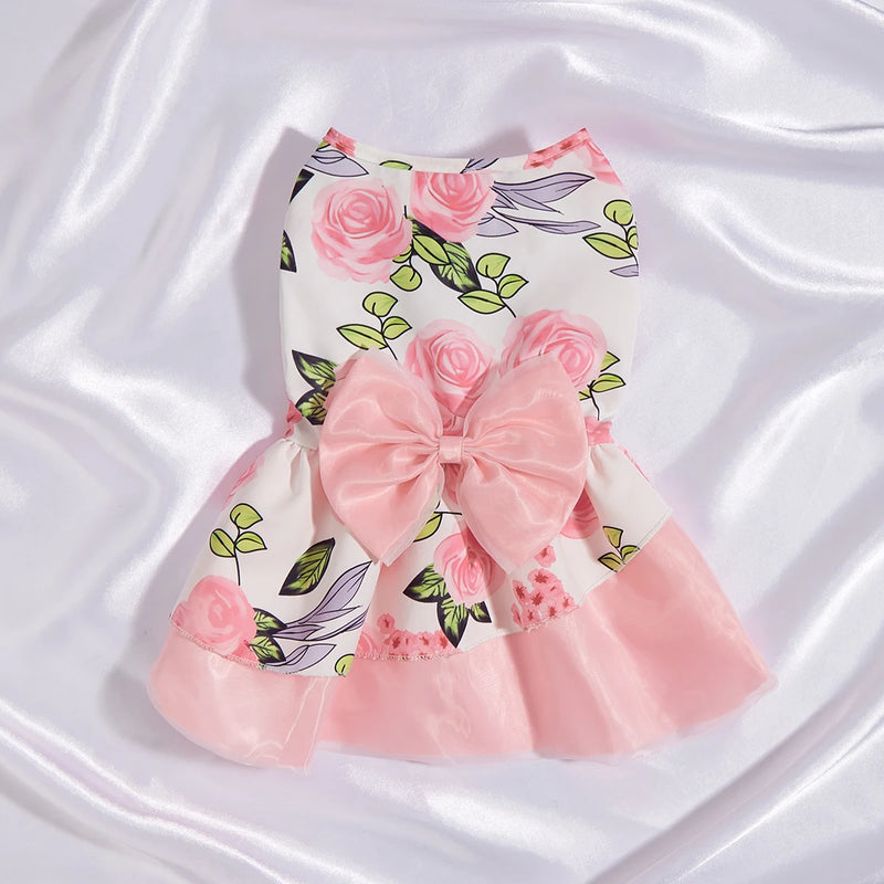 FloralTulle™ Dog Princess Dress – Elegant Bowknot Floral Tulle Party Dress for Small Dogs (Spring/Summer)