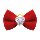 DiamondBow™ 2-Pack Diamond Dog Hair Bows with Rubber Bands – Handmade Valentine's Day Puppy Bowknots