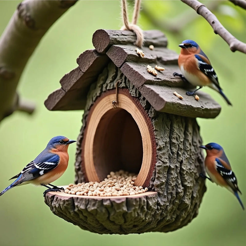 NestHaven™ Natural Bark Bird House – Weatherproof Hanging Nest & Garden Feeder for Wild Birds