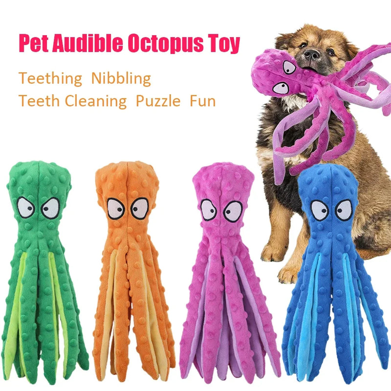 OctoSqueeze™ No-Stuffing Crinkle Octopus Dog Toy – Squeaky Plush for Puppy Teething & Interactive Play