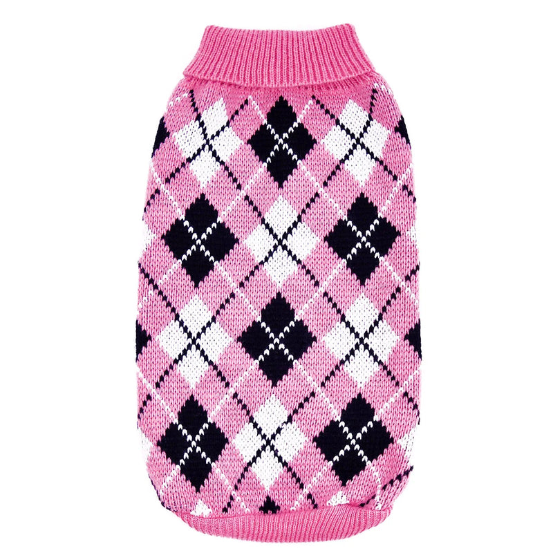 ArgyleKnit™ Crochet Argyle Dog Sweater – Warm Knitted Autumn/Winter Clothes for Small Dogs & Cats