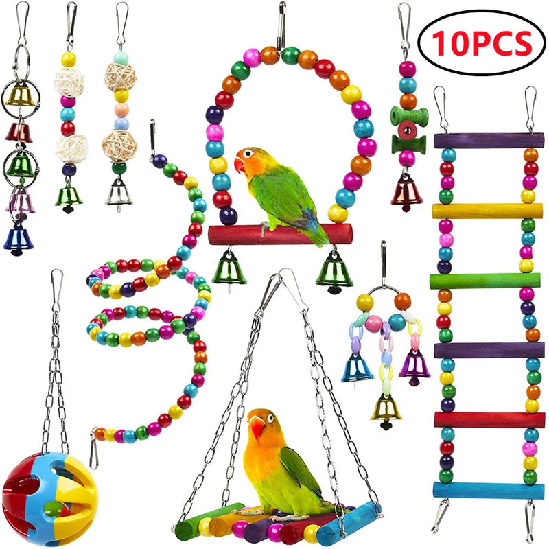 SwingSet™ Combination Parrot Toy Kit – Swing, Hammock, Bell, Perch & Ladder for Small Birds