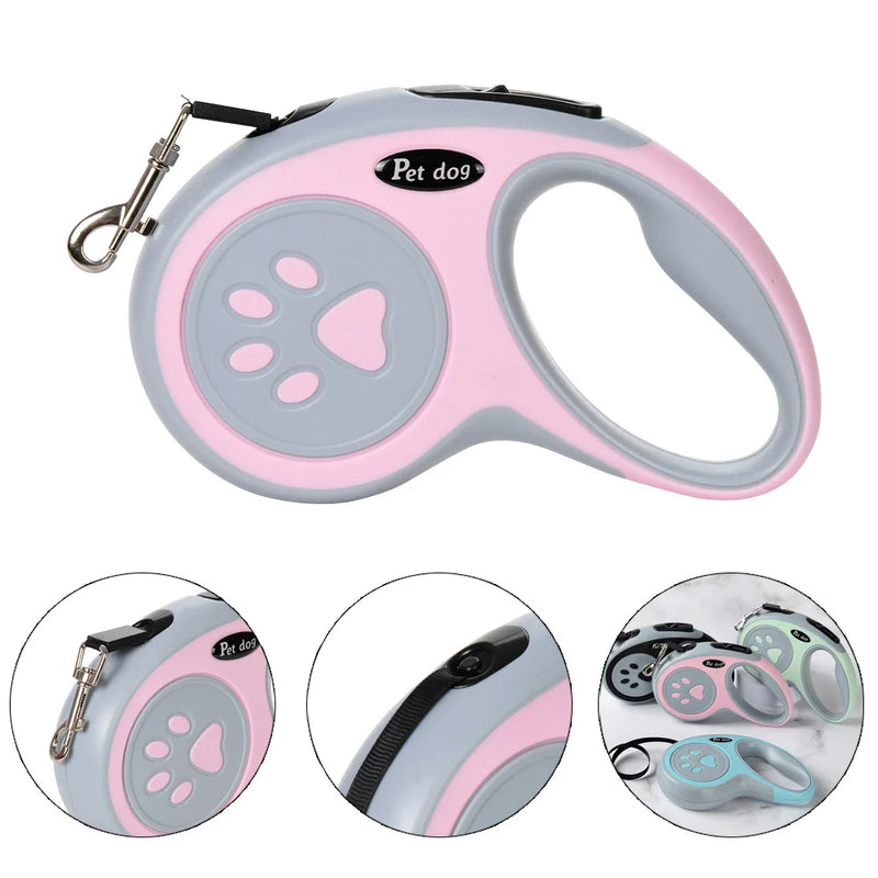 Holapet PawPrint™ Retractable Dog & Cat Leash – 3m/5m Nylon Rope for Walking, Hiking & Outdoor Travel