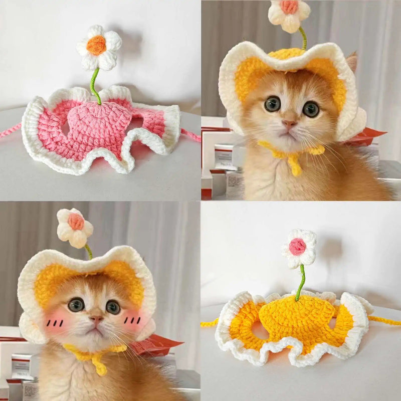 FloralCrown™ Knitted Flower Cat Hat